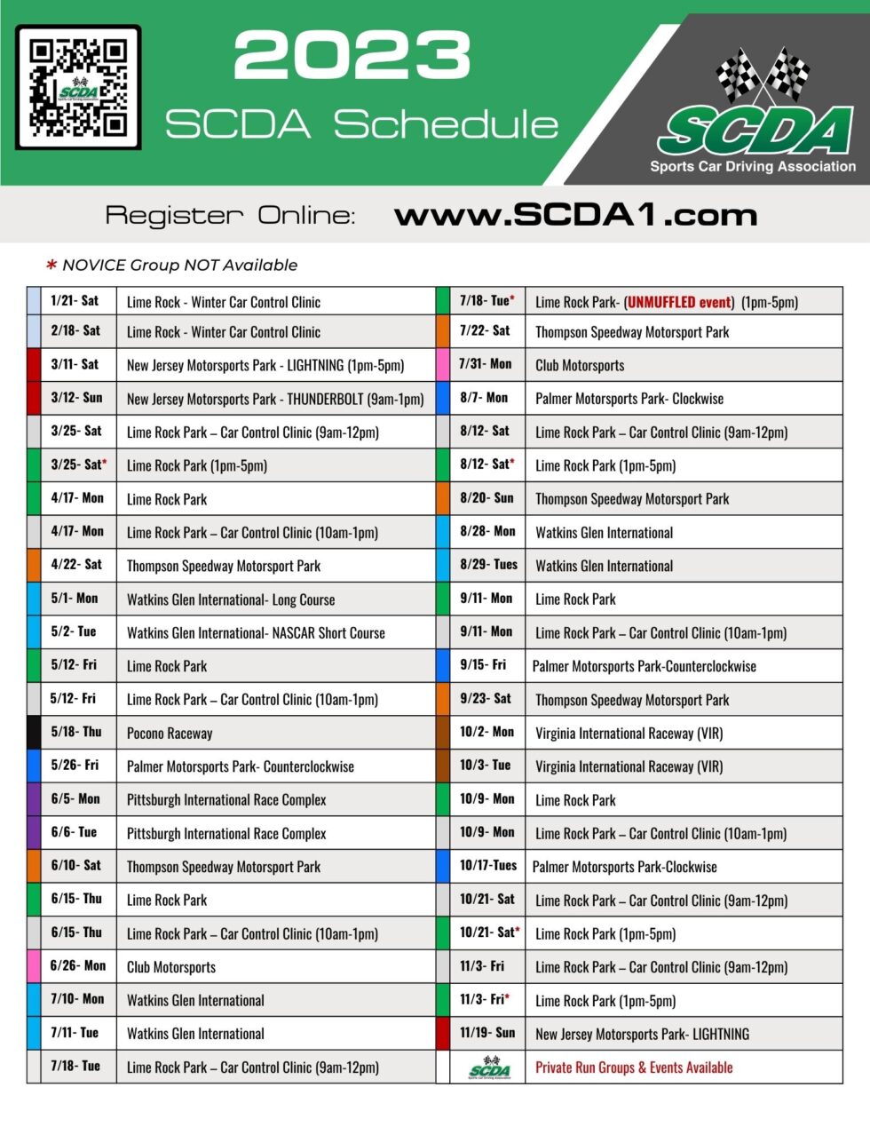 Scda 30 2023 SCDA Track Days Season Schedule