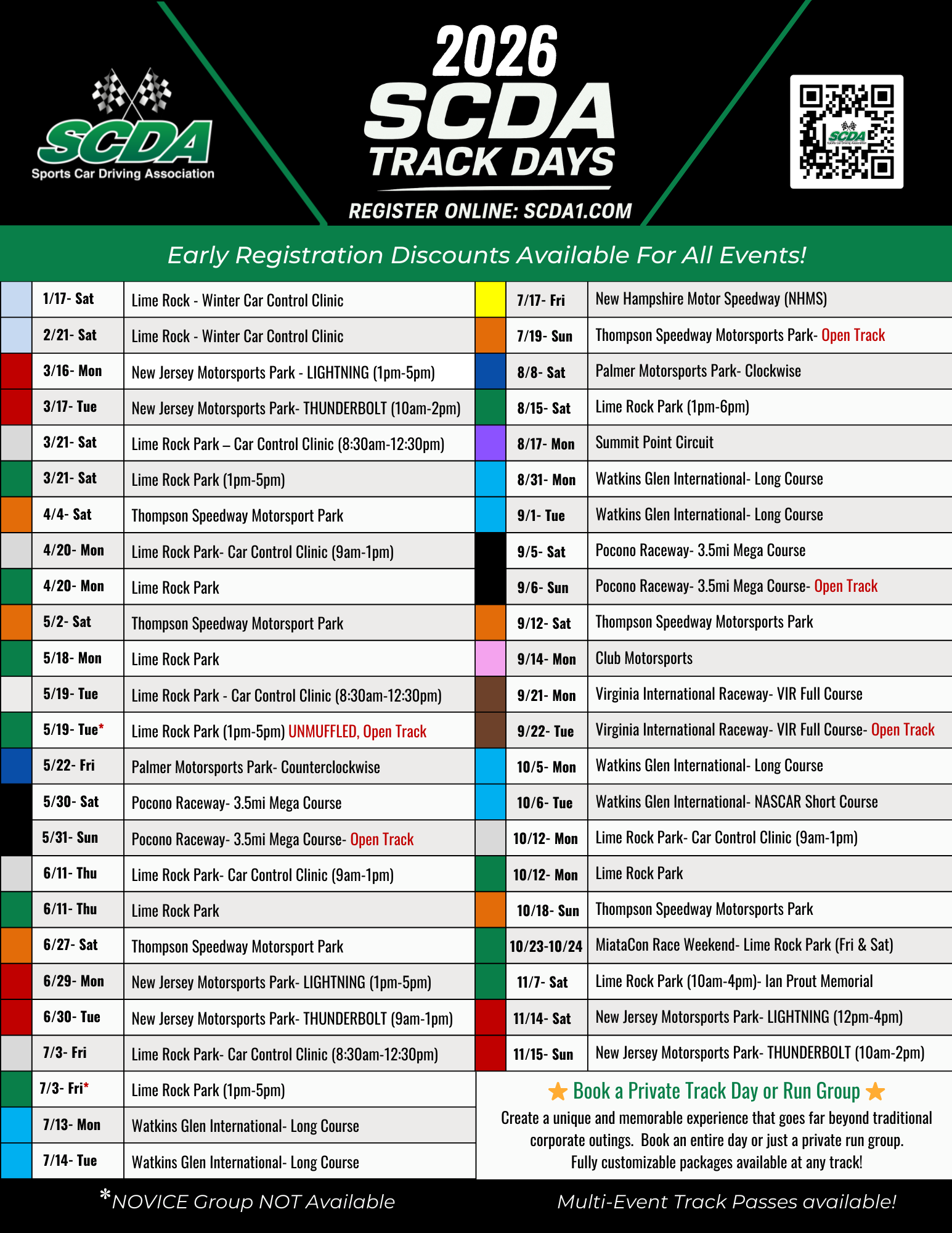 2026 SCDA Track Days Schedule